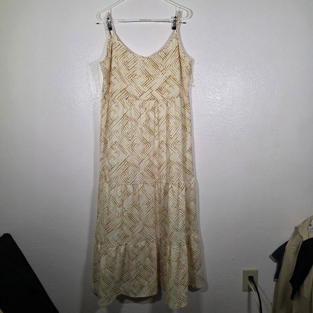 Harlow & Rose Geometric Ombre Maxi Dress Spaghetti Strap Beige Brown XL
